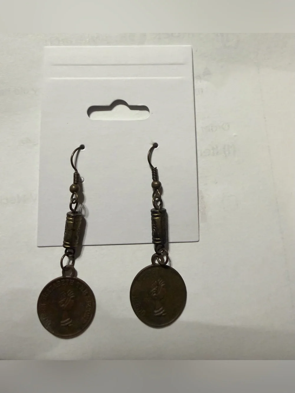 Source Unknown Antique Brown Coin Drop Earrings